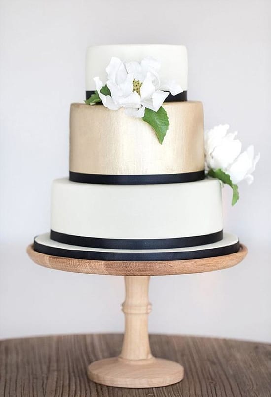 Elegant navy, cream and champagne wedding cake | Catherine Mac via The Pretty Blog