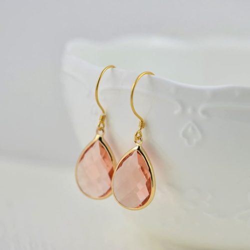 Peach Gold Bridal Drop Earrings