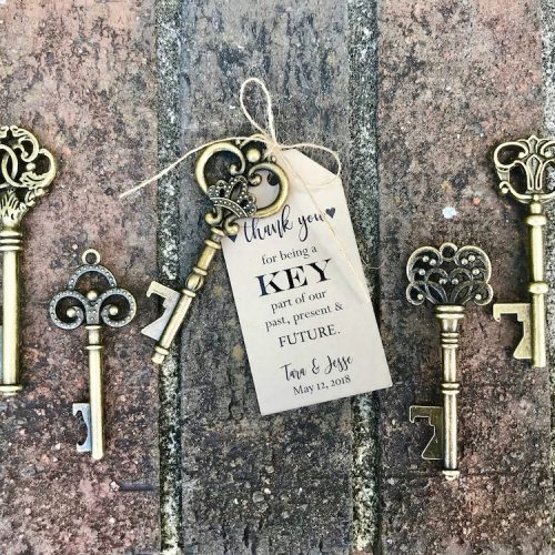 5 Vintage Skeleton Key Bottle Openers with Personalized Tags