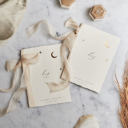 Moon and Stars Wedding Vow Book with Metallic Foil