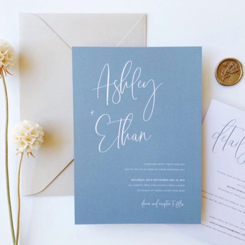Modern Light Dusty Blue Wedding Invitation