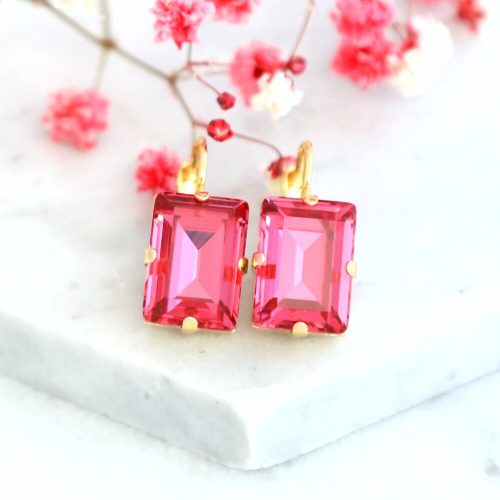 Bright Pink Drop Crystal Earrings