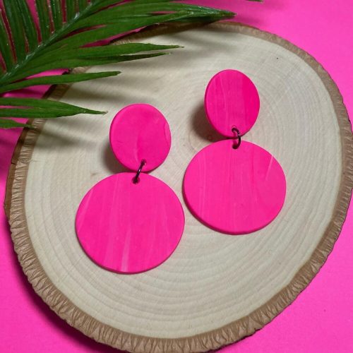 Hot Pink Handmade Clay Statement Earrings
