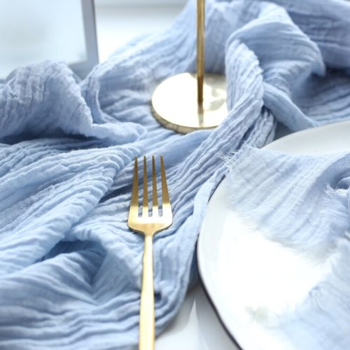 Dusty Blue Rustic Cotton Tablecloth Runner