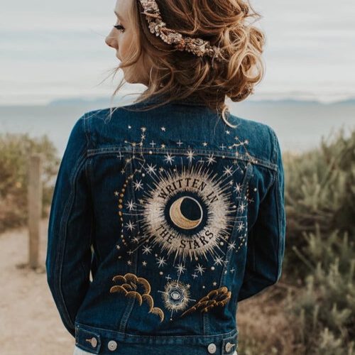 Personalised "Written in the Stars" Embroidered Denim Wedding Jacket