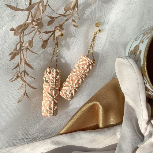 Embossed Dangle Peach Polymer Clay Earrings