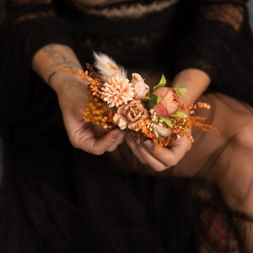 Peach Floral Bridal Wedding Hair Comb