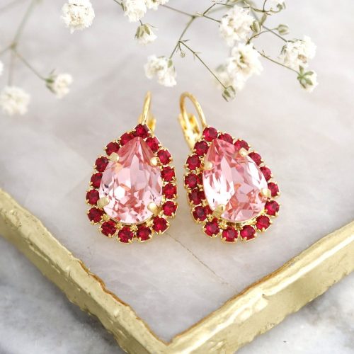 Red and Pink Wedding Crystal Teardrop Earrings