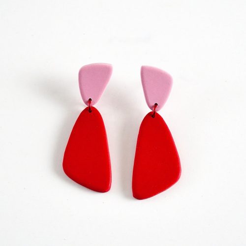 Pink and Red Colourblock Polymer Clay Dangle Earrings
