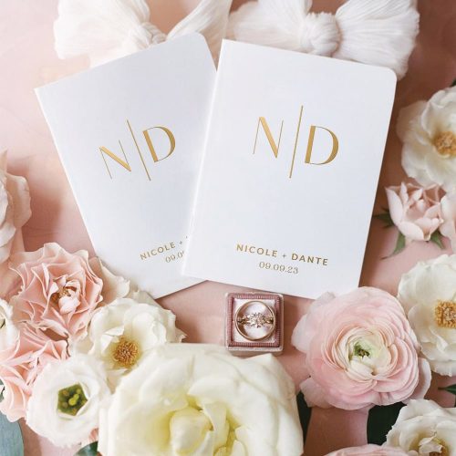 Set of 2 Modern Monogram Wedding Vow Books with Initials in Metallic Foil