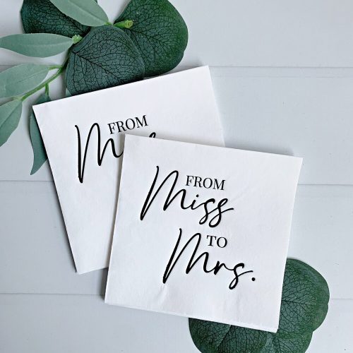 "From Miss to Mrs" Premium Cocktail Napkins for Bridal Shower, Black & White - Set of 16