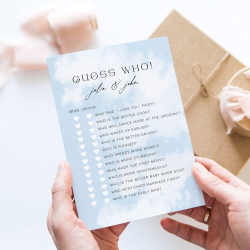 Custom Bridal Shower "Guess Who" Game, "On Cloud Nine" Theme, Digital Download