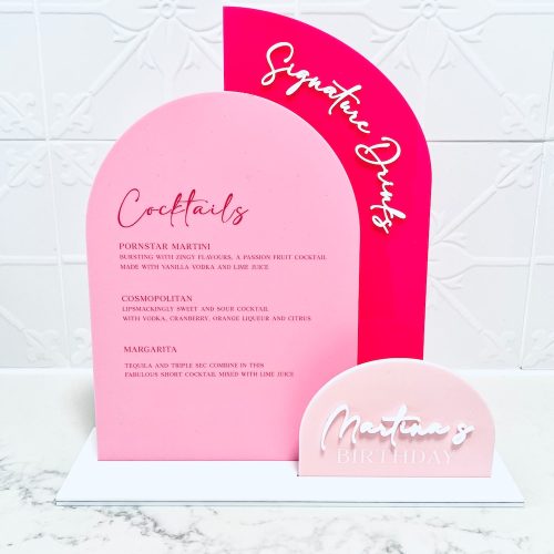 Modern Arch Drinks Menu Triple Signage in Pinks