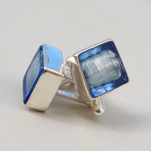Blue Murano Glass Cufflinks Set in Sterling Silver