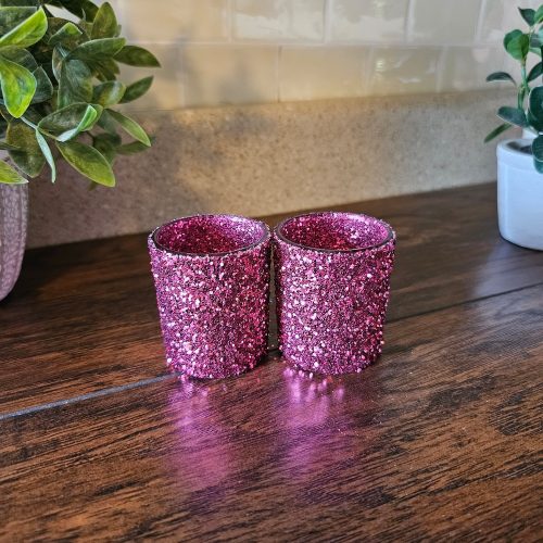 Sparkly Fuschia Pink Chunky Glitter Votives Set of 12