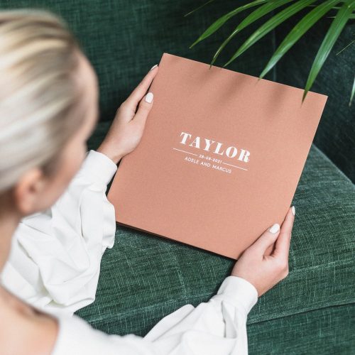 Personalized Cinnamon Instax Photo Slip-In Guest Book with White Velour Lettering