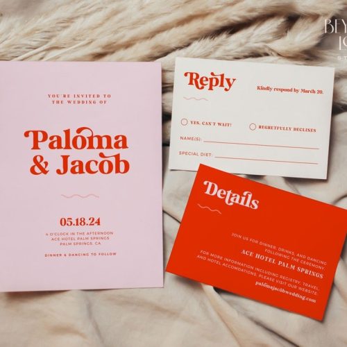 Red and Pink Wedding Invitation with RSVP and Details Cards Digital Download