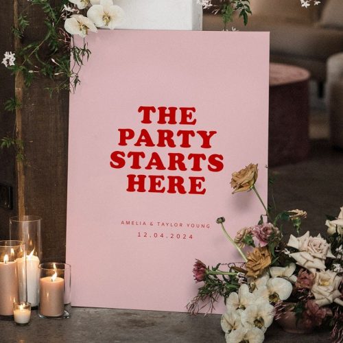 The Party Starts Here Red and Pink Wedding Sign Printable Template
