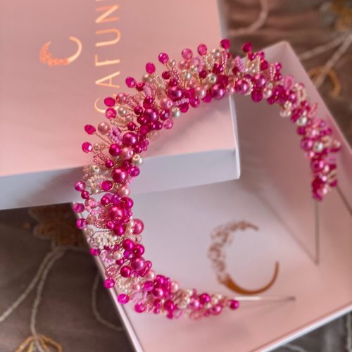 Hot Pink Halo Beaded Crown Headpiece