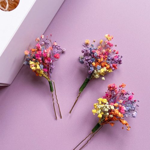 Rainbow Gypsophila Dried Flower Wedding Hair Pins