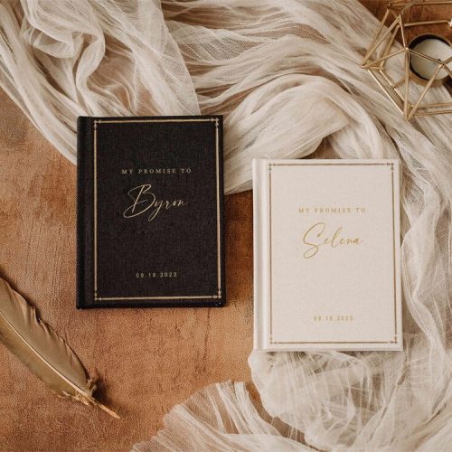 Set of 2 'My Promises To' Linen Texture Wedding Vow Books