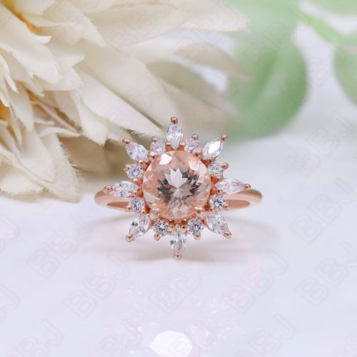 Peach Morganite and Moissanite Engagement Ring