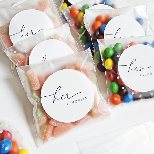 Wedding Candy Favor Bags and Stickers Only "Her Favorite" "His Favorite" or "Our Favorite"