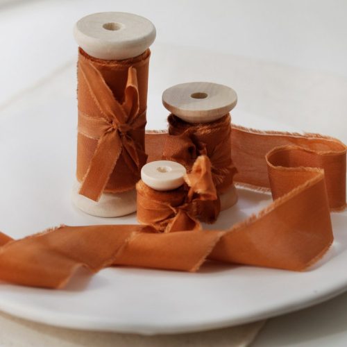 Terracotta Frayed Edge Pure Silk Wedding Ribbon