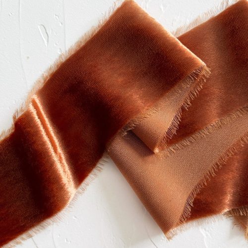 Vintage Rust Hand-Dyed & Torn Silk Velvet Wedding Ribbon