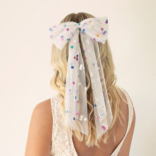 Rainbow Dot Tulle Bow For Wedding Hair