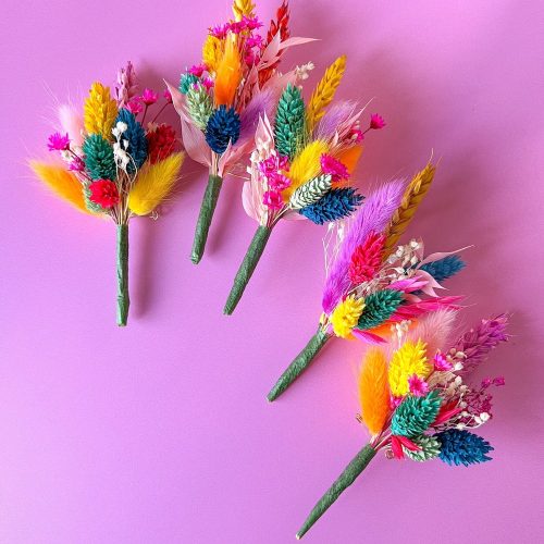 Rainbow Dried Flower Buttonhole for Grooms & Groomsmen
