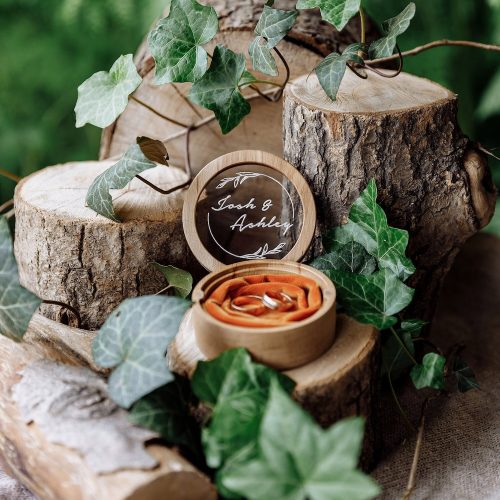 Personalized Wooden Wedding Ring Box with Acrylic Lid and Velvet Lining Assorted Colours