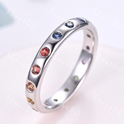 Handmade Rainbow Multi Sapphire Wedding Ring in Gold or Platinum