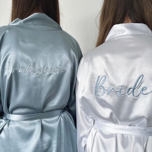 Personalized Dusty Blue Embroidered Bridesmaid Satin Robes