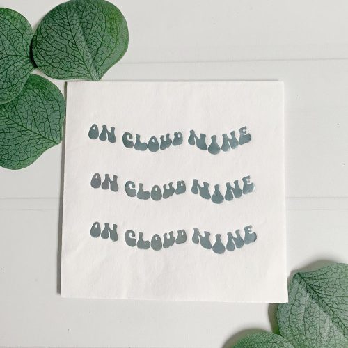 "On Cloud Nine" Bridal Shower Ice-Blue on White Cocktail Napkins, Wavy Words - Set of 16