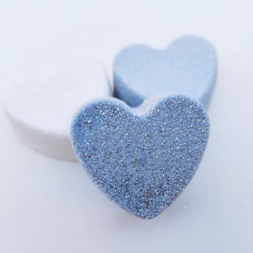 Blue Heart Shaped Bath Bomb Bridal Shower Favors: Glitter or No Glitter, Organic Blueberry Scented, Individually Wrapped