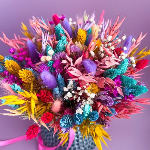 Vibrant Rainbow Dried Flower Wedding Bouquet