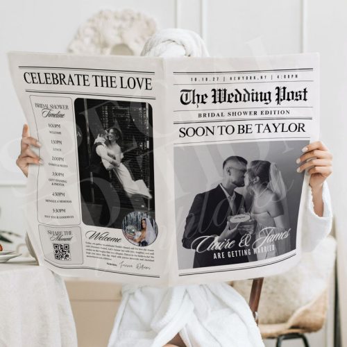 Bridal Shower Newspaper Template with Order of Events & Games - Digital Download