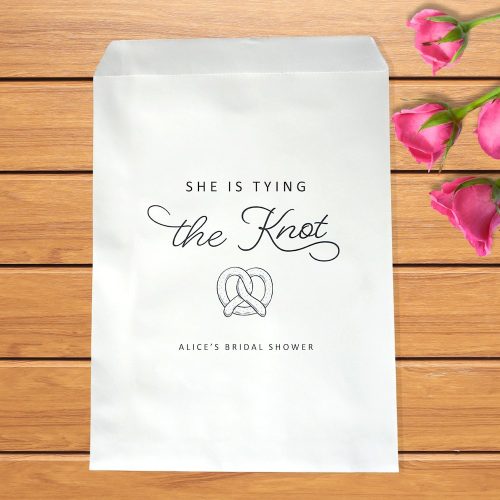 Personalized "She Is Tying The Knot" Bridal Shower Favor Bags, Pretzel Design