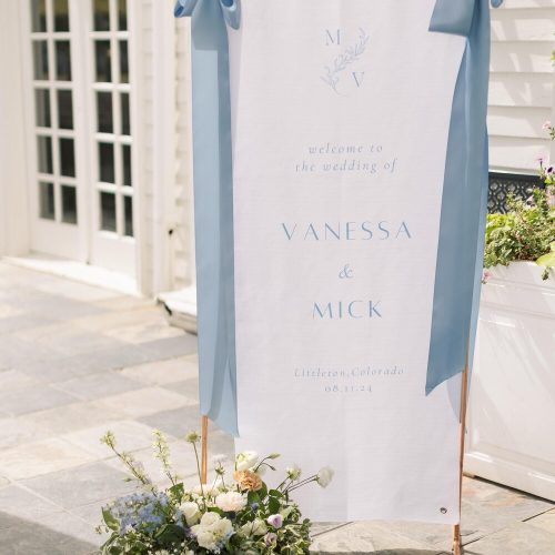 Custom Blue and White Elegant Fabric Wedding Welcome Sign