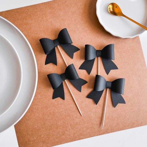 Black Paper Bow Cupcake Toppers "She's Tying the Knot" Theme Bridal Shower