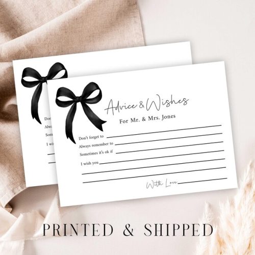 Personalized "Advice and Wishes, for Mr & Mrs..." Bridal Shower Activity, Black Bow Theme - Printed & Shipped