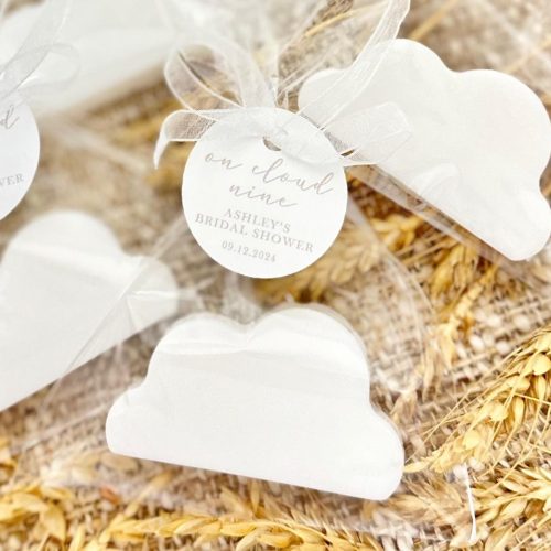 Elegant Cloud Soap Favors, "On Cloud Nine" Bridal Shower, Handmade, Clear Wrapped, Custom Tags