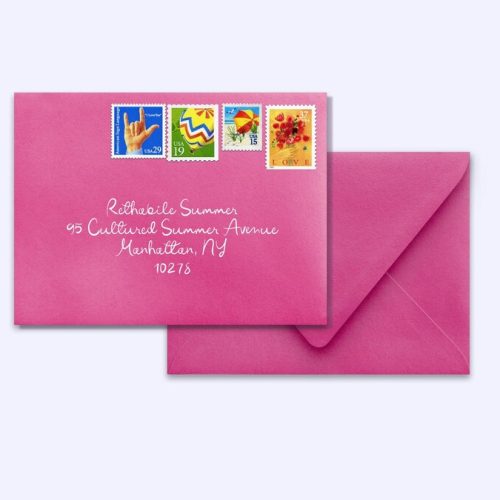 Bright Fuchsia Pink A7 Invitation Envelopes with White Ink Calligraphy