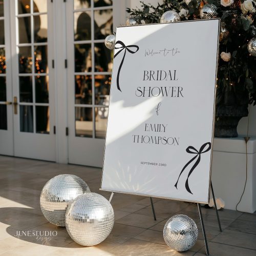 Modern Bridal Shower Welcome Sign Digital Download with Hand Drawn Black Bow Ribbons