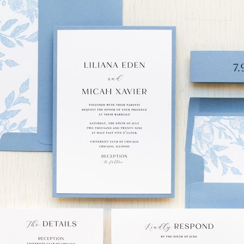 Powder Blue & White Wedding Invitation - Sample