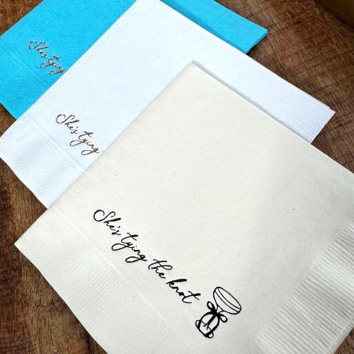"She's Tying the Knot" Foil-Stamped Cocktail Napkins for Bridal Shower, Martini Glass Tied with Bow Image