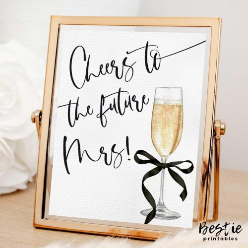 Modern "Cheers to future Mrs!" Bridal Shower Sign Digital Download, Champagne Flute with Black Ribbon Bow Design