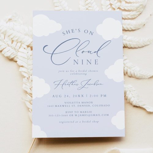 Custom "She's On Cloud Nine" Bridal Shower Invitation Digital Download, Soft Blue with Clouds