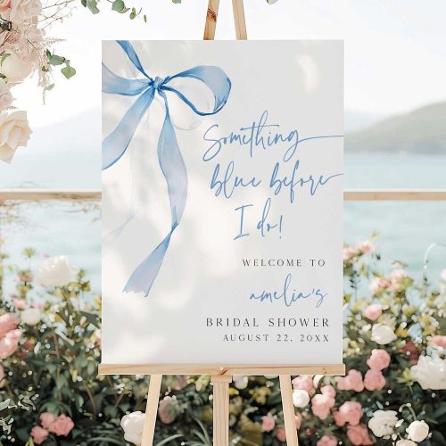 "Something Blue Before I Do" Bridal Shower Welcome Sign Editable Template: Large Soft Blue Ribbon Detail